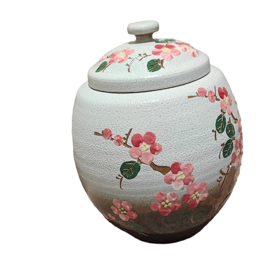 Korean Hand Painted Ceramic Cherry Blossom Pot- Small