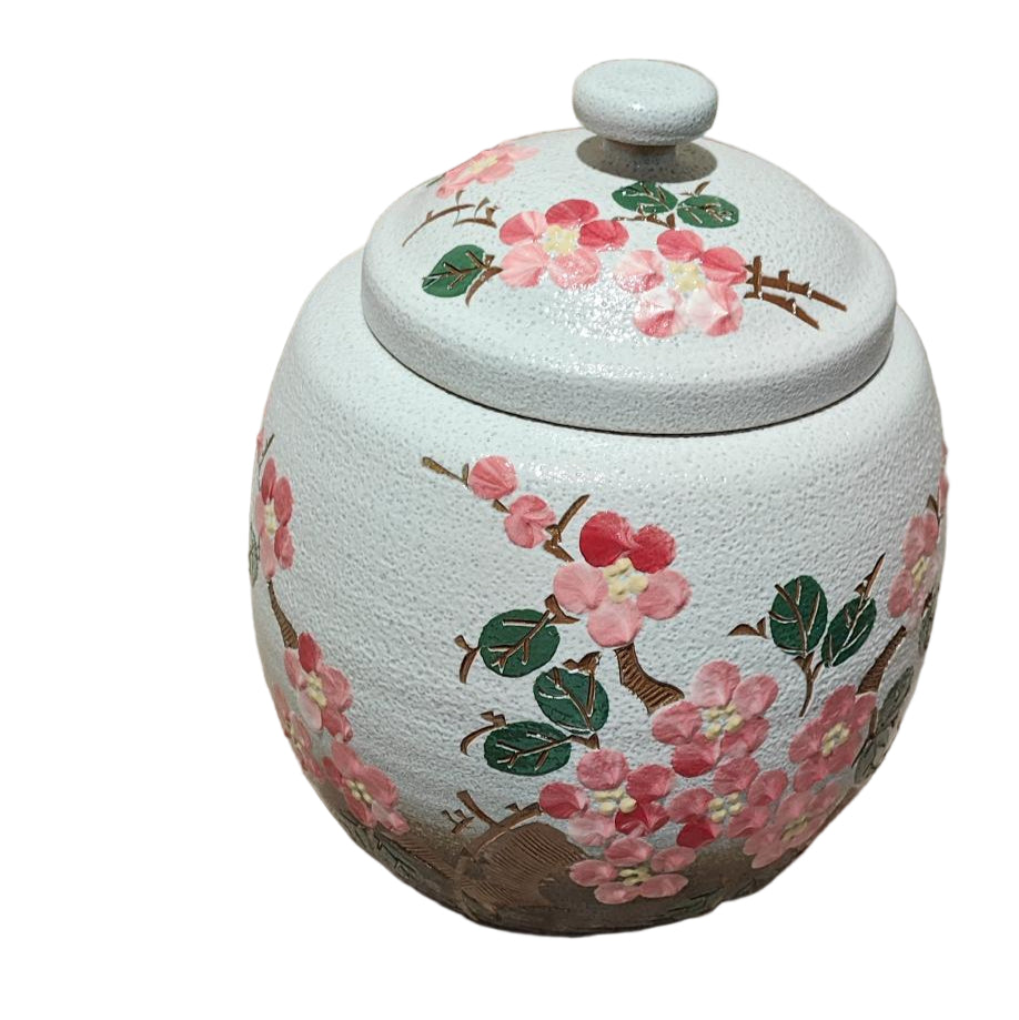Korean Hand Painted Ceramic Cherry Blossom Pot- Small